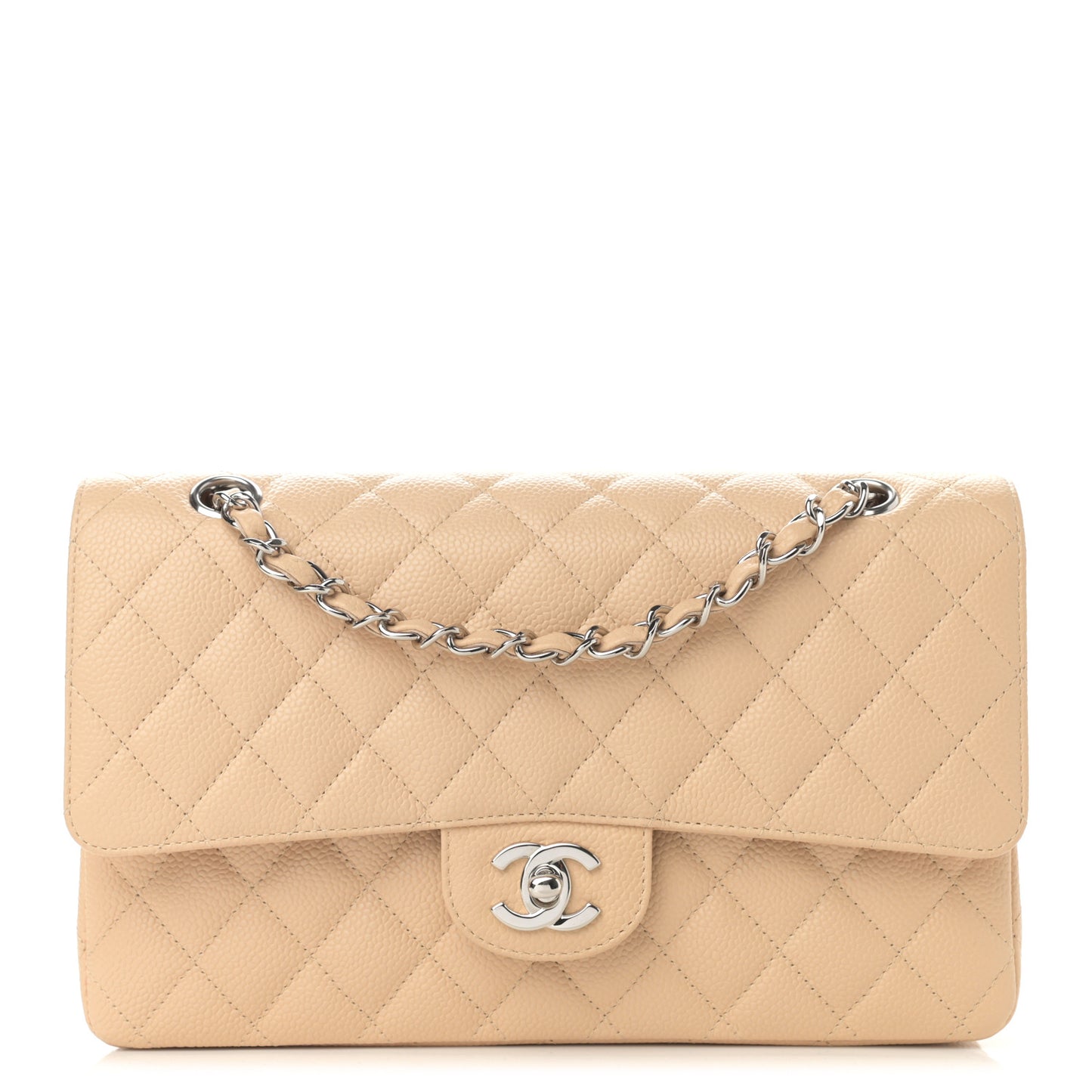 Caviar Quilted Medium Double Flap Light Beige