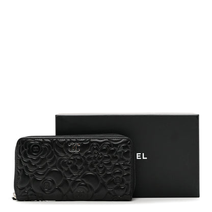 Chanel Lambskin Camellia Embossed Zip Around Gusset Wallet Black 9 of 9