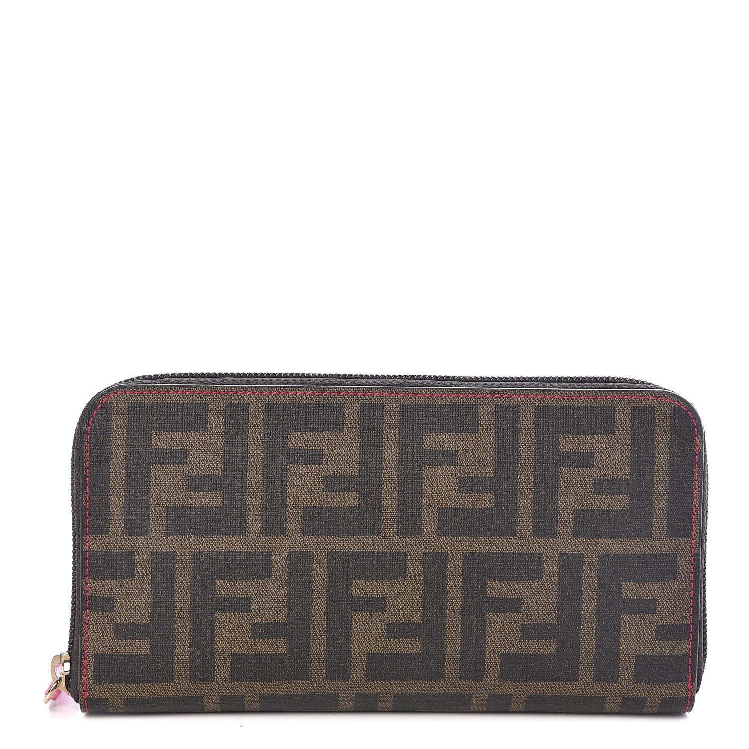 Fendi Zucca Spalmati Vitello Elite Zip Around Wallet Tobacco Fuxia Fragola 1 of 7
