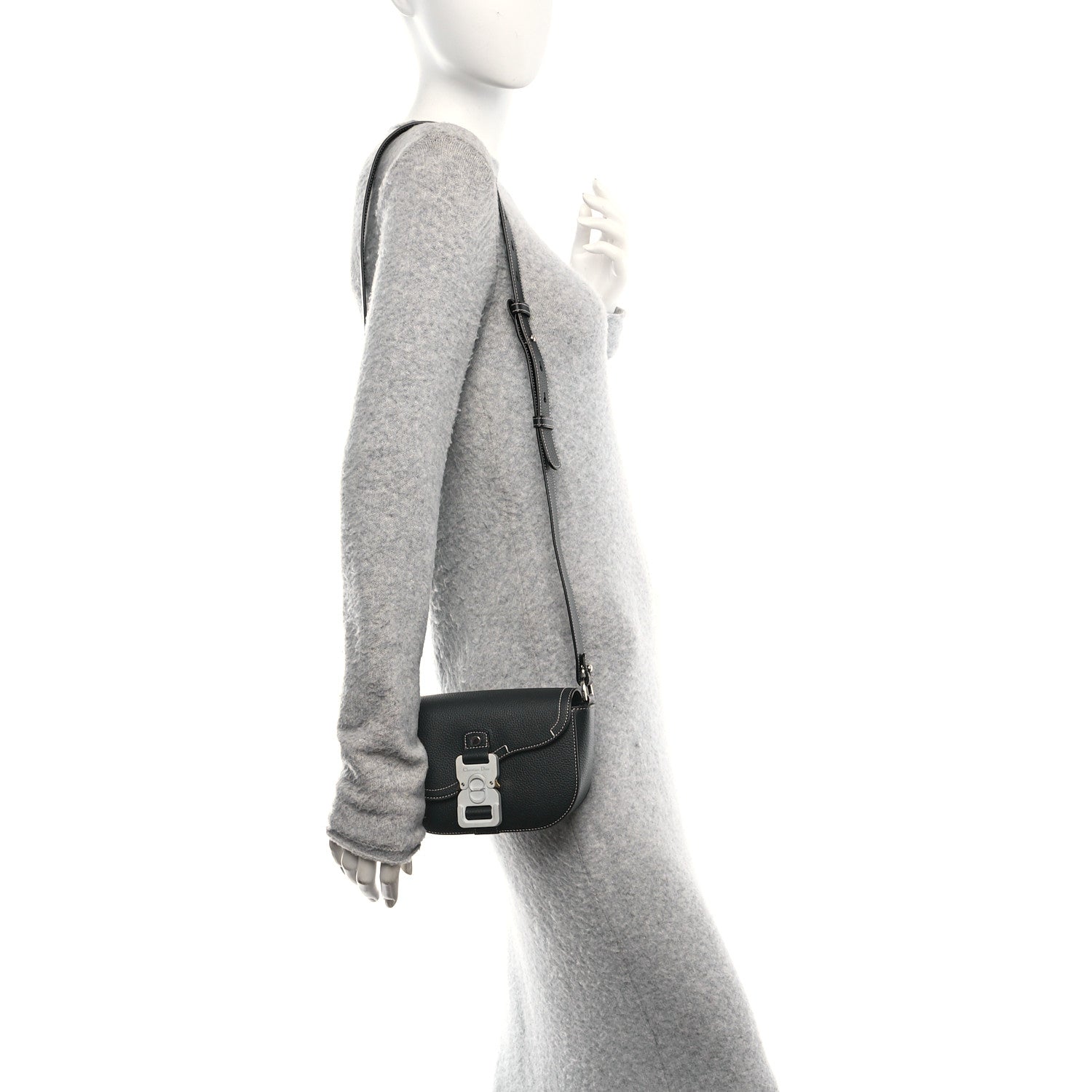 Christian Dior Grained Calfskin Saddle Messenger Bag With Strap Black 3 of 10