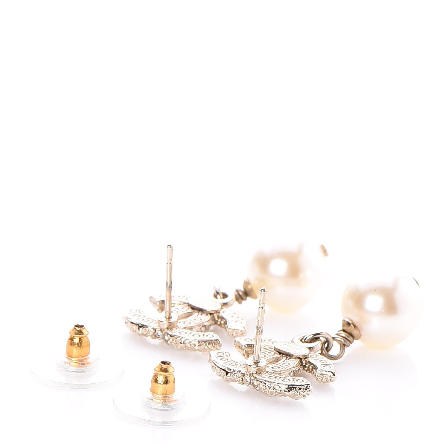Chanel Pearl CC Drop Earrings Light Gold 3 of 5