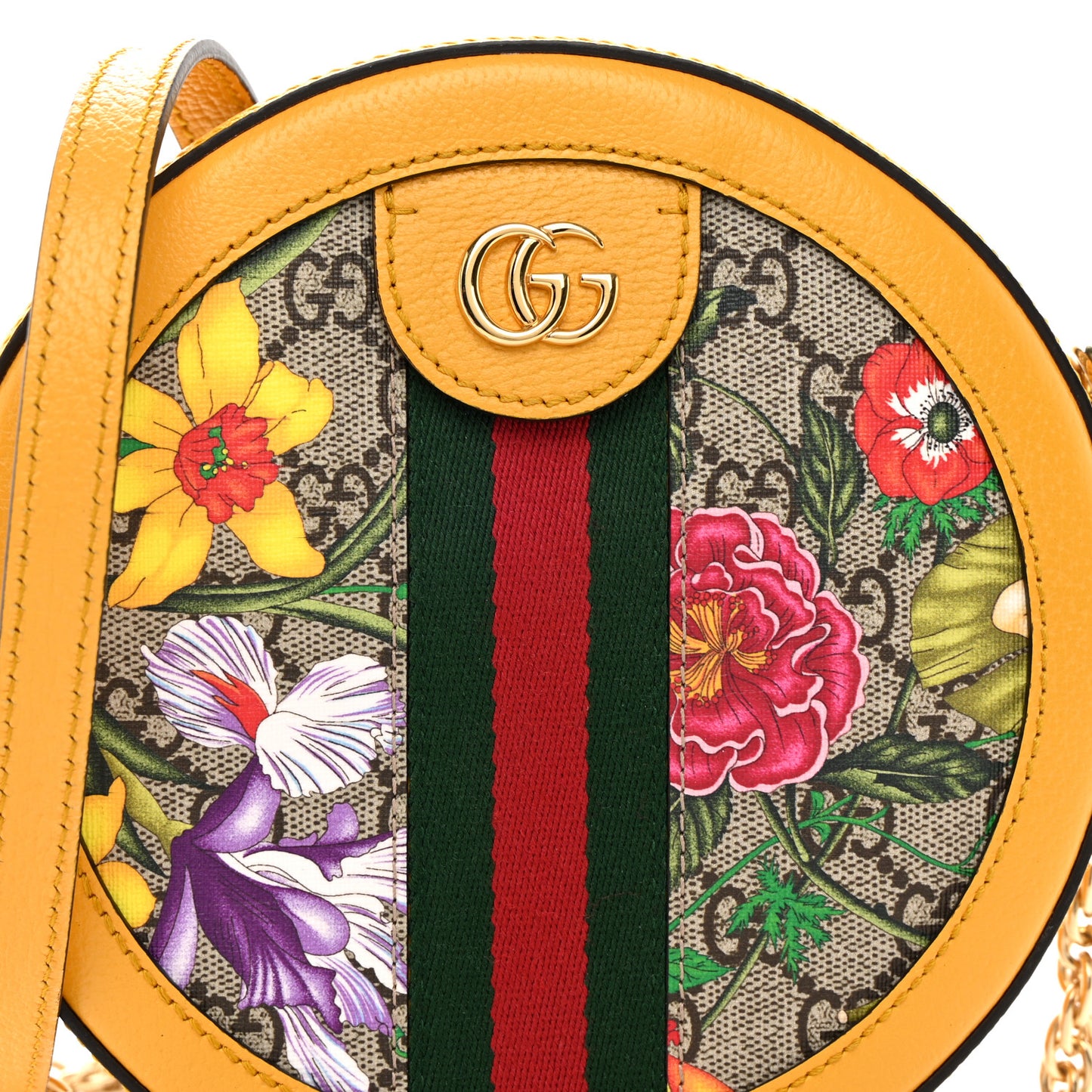 GG Supreme Monogram Flora Web Mini Ophidia Round Shoulder Bag Beige Multicolor Crop