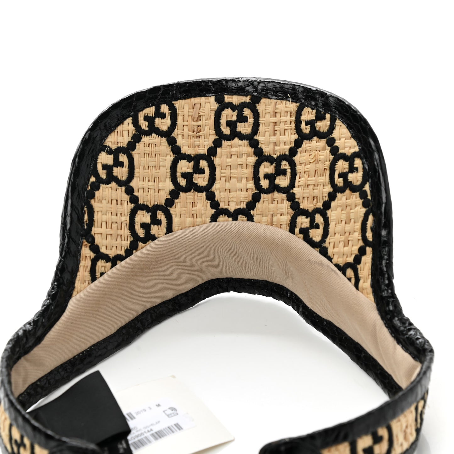 Raffia Elaphe GG Monogram Embroidered Afraa Visor M Ivory Black
