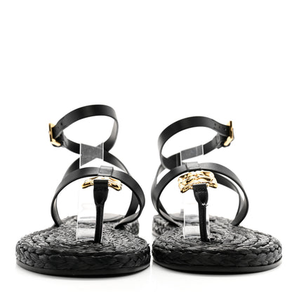 Givenchy Calfskin Raffia 4G Liquid Tong Sandals 35 Black 2 of 10