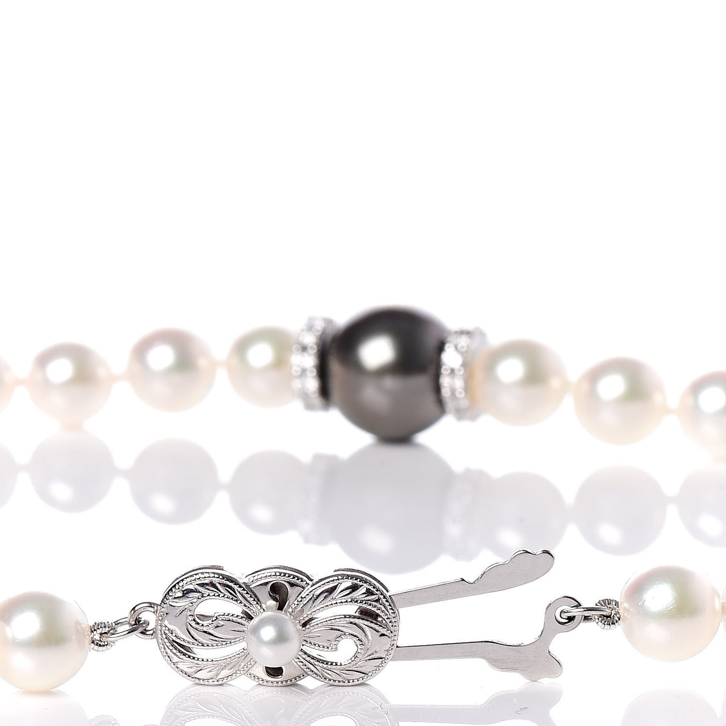 18K White Gold Diamond 7-11mm Akoya Pearl Black South Sea Pearl Fusion Necklace