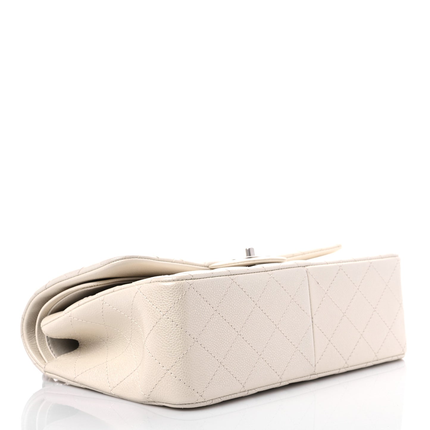 Pearly Caviar Quilted Jumbo Double Flap Dark White