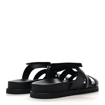 Hermes Stars Calfskin Womens Chypre Sandals 37.5 Black 4 of 8