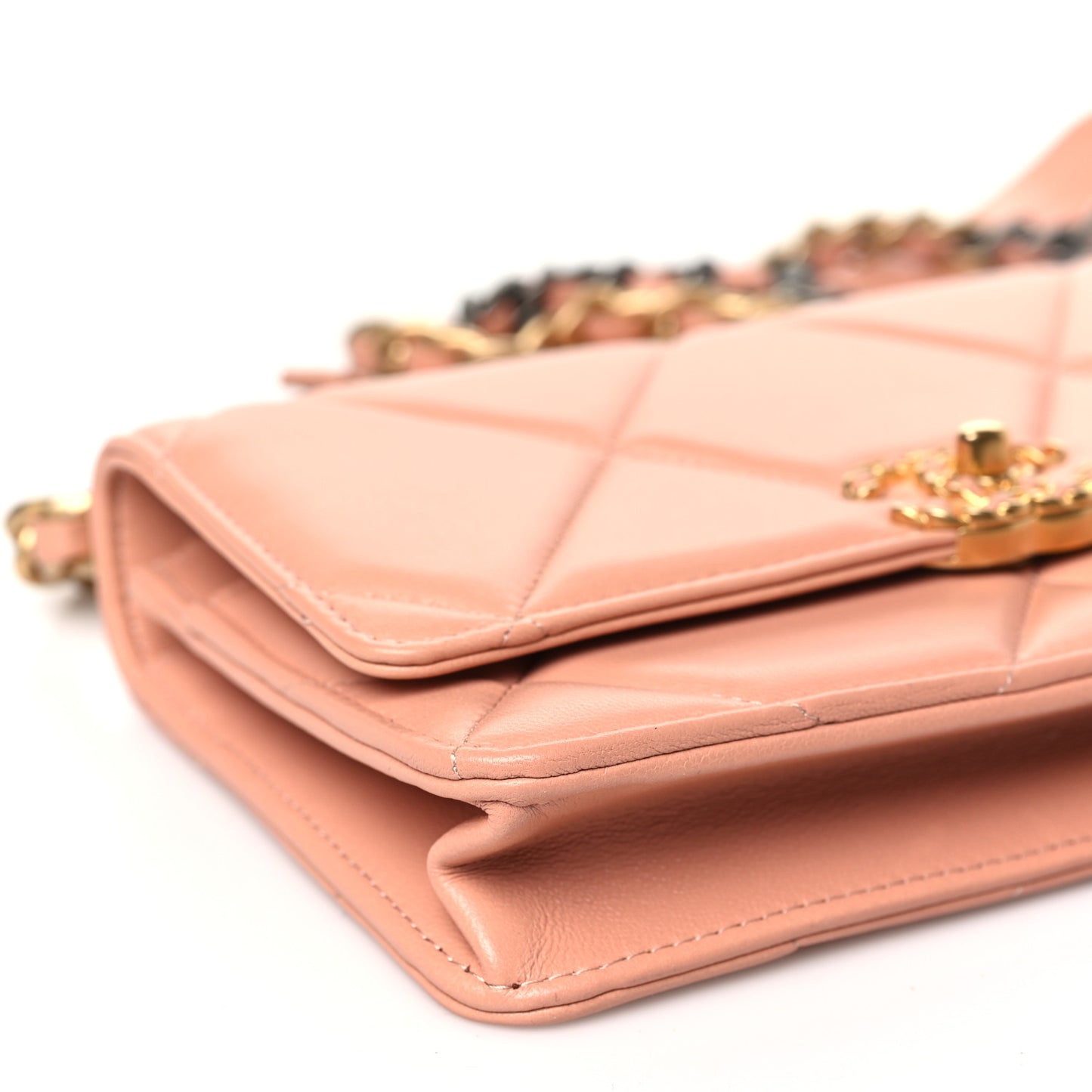 Lambskin Quilted Chanel 19 Wallet On Chain WOC Beige