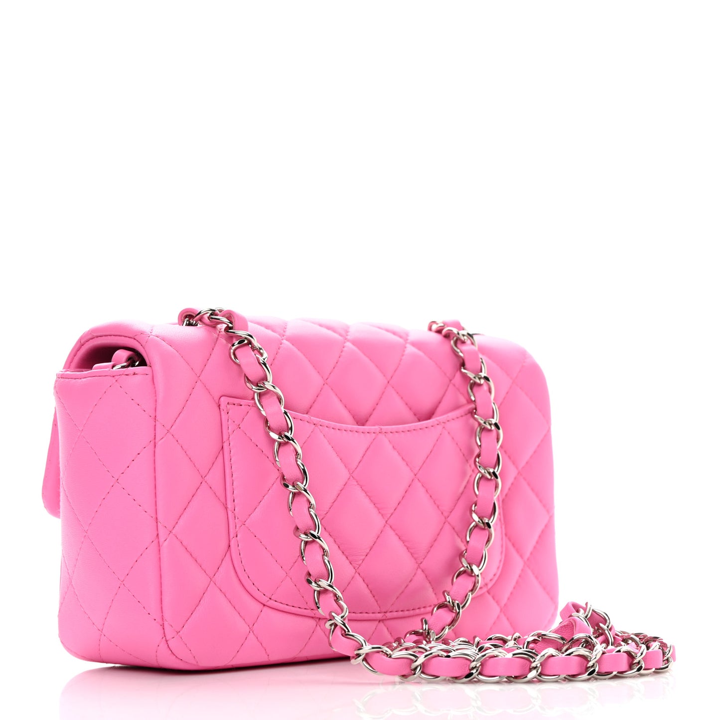 Lambskin Quilted Mini Rectangular Flap Neon Pink