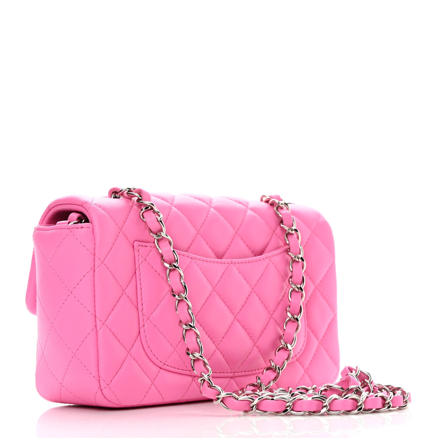 Chanel Lambskin Quilted Mini Rectangular Flap Neon Pink 2 of 12