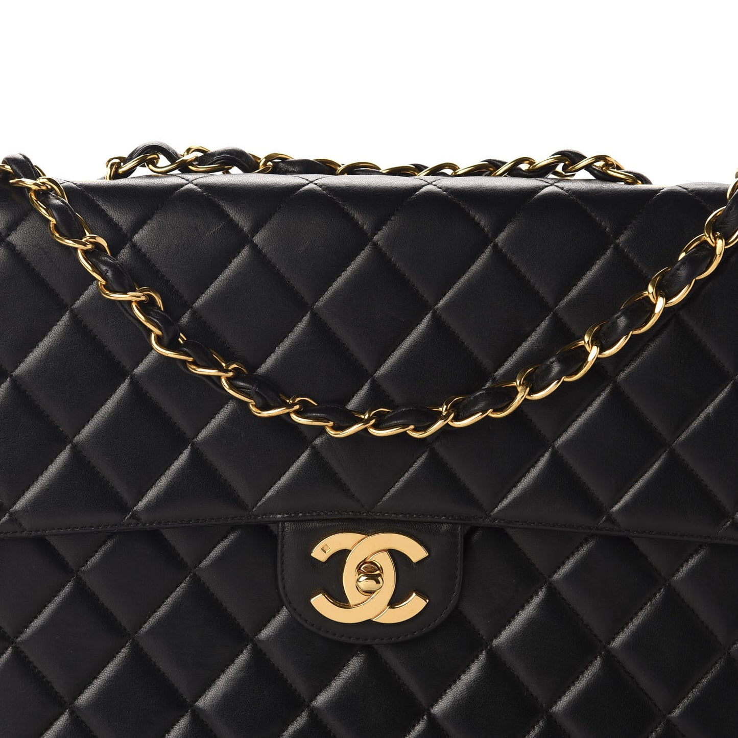 Lambskin Quilted Jumbo Single Flap Black