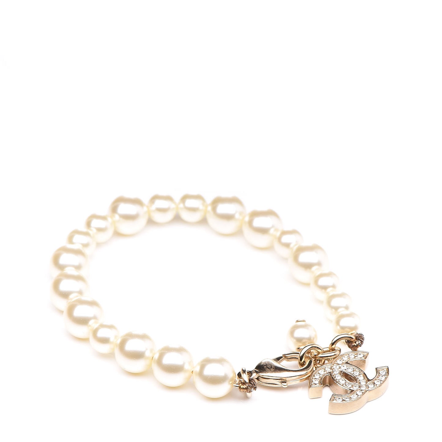 Crystal Pearl CC Bracelet Gold