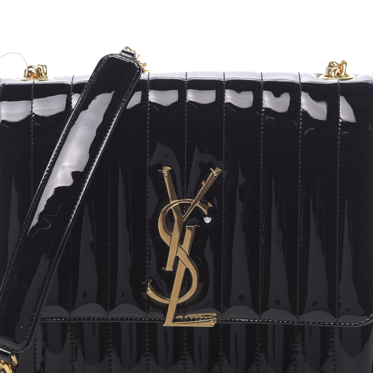 Patent Matelasse Monogram Large Vicky Chain Bag Black