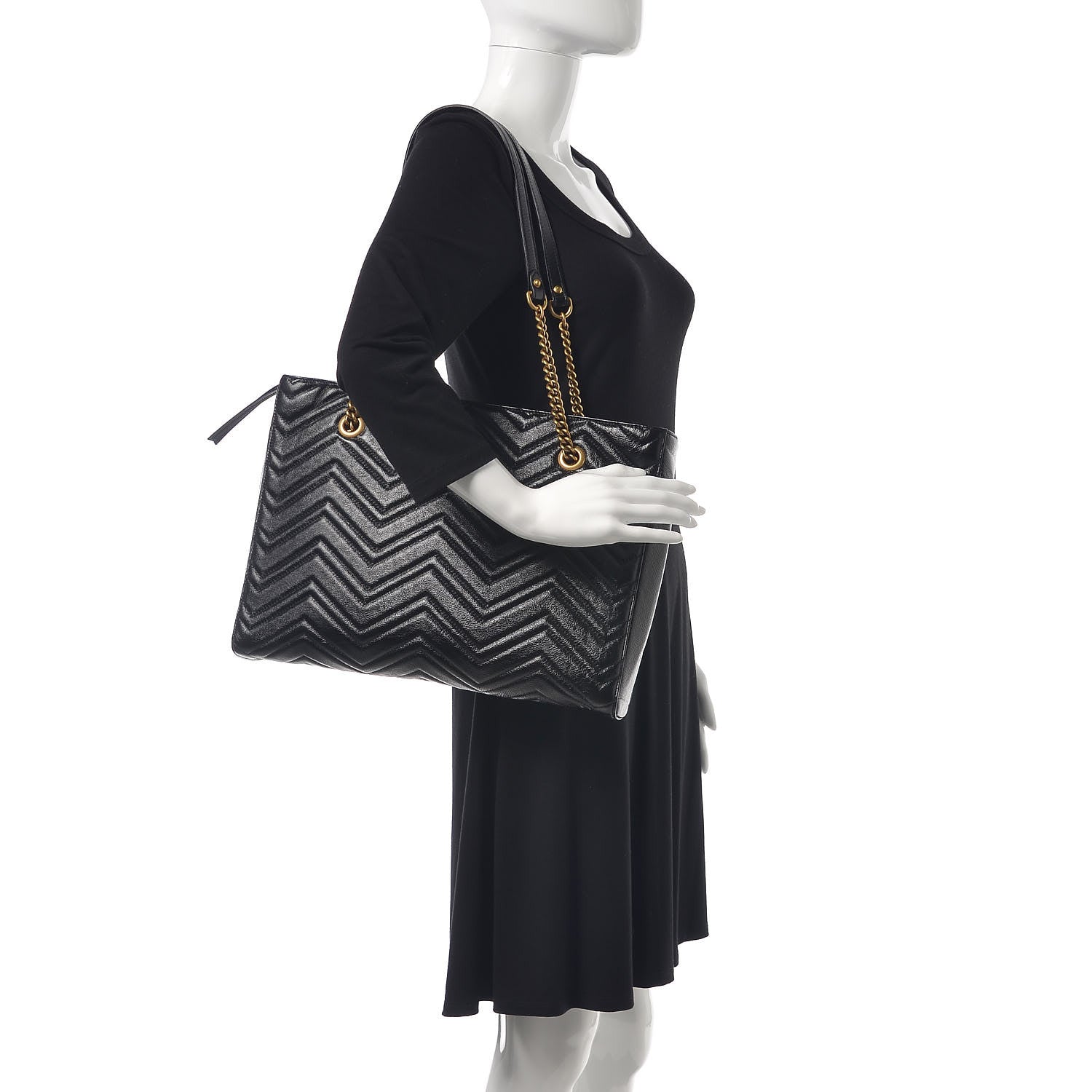Gucci Vintage Calfskin Matelasse Medium GG Marmont Slim Tote Black 2 of 9
