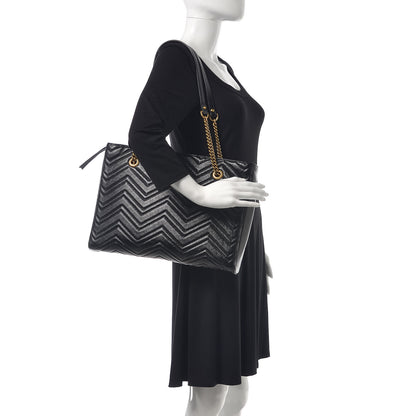 Gucci Vintage Calfskin Matelasse Medium GG Marmont Slim Tote Black 2 of 9