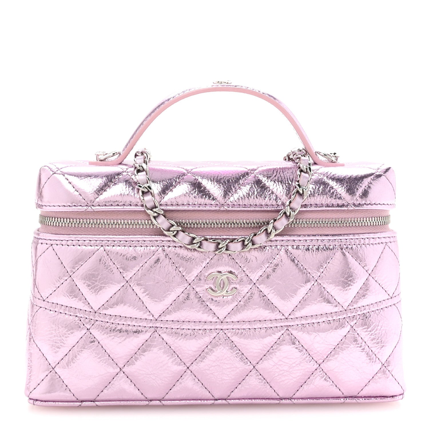 Chanel Metallic Calfskin Quilted Slim Vanity With Chain Pink 1 of 11
