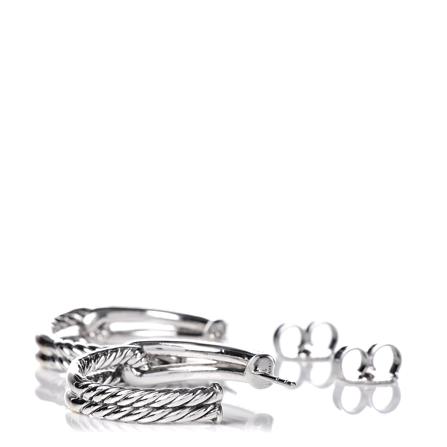 David Yurman Sterling Silver 18K Yellow Gold Diamond Pave Single Loop Labyrinth Hoop Earrings 3 of 5