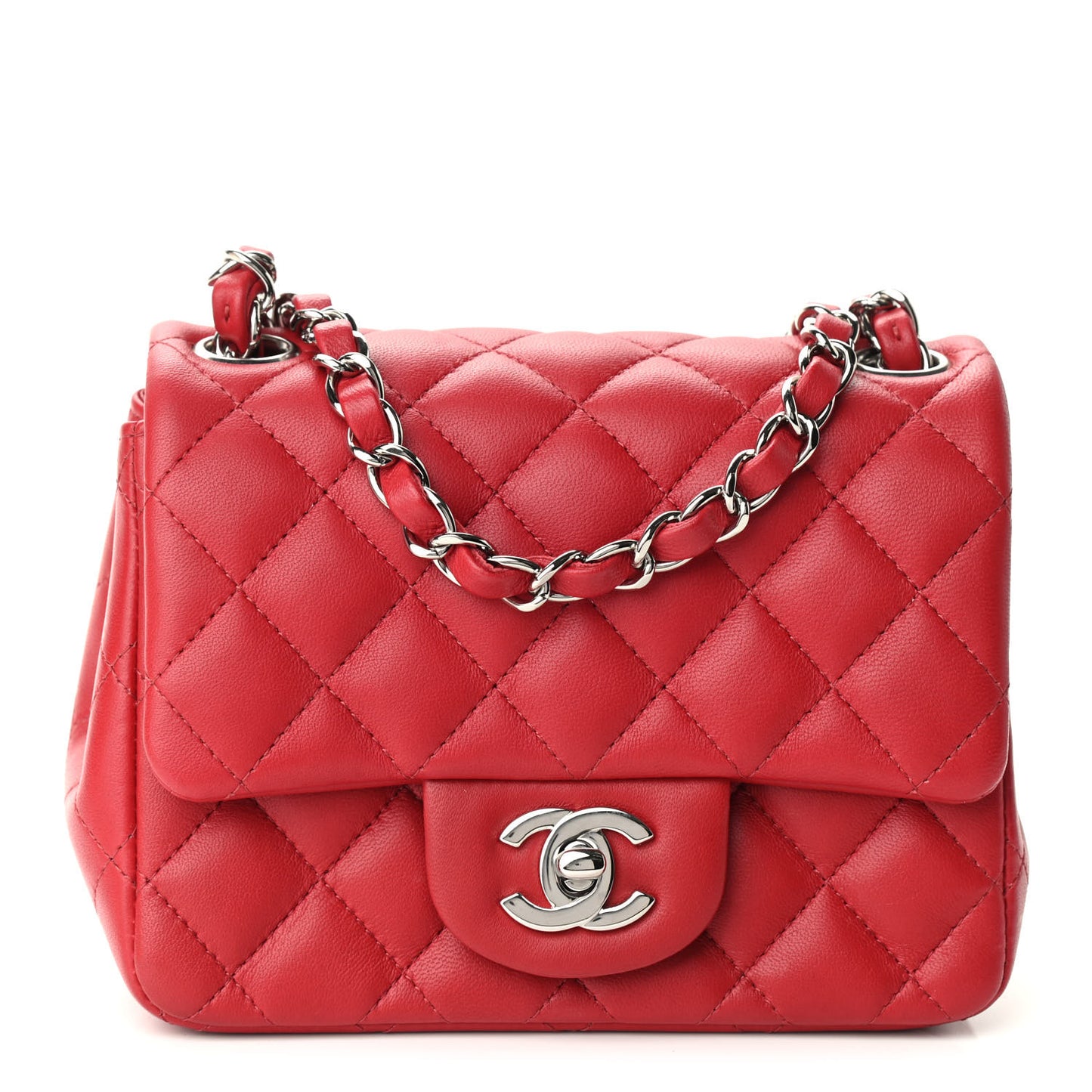 Lambskin Quilted Mini Square Flap Red