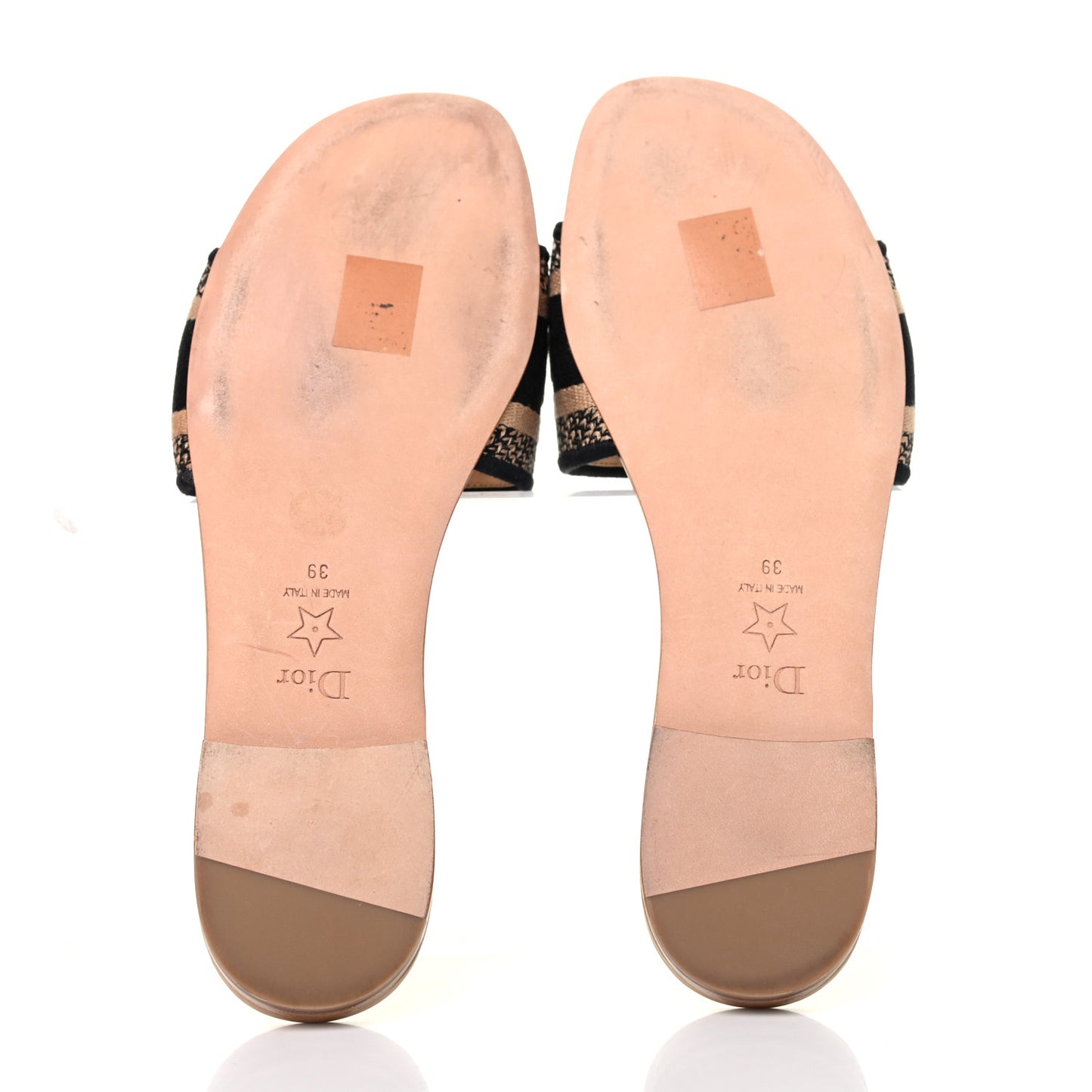 Canvas Embroidered Dway Flat Slide Sandals 39 Black Beige