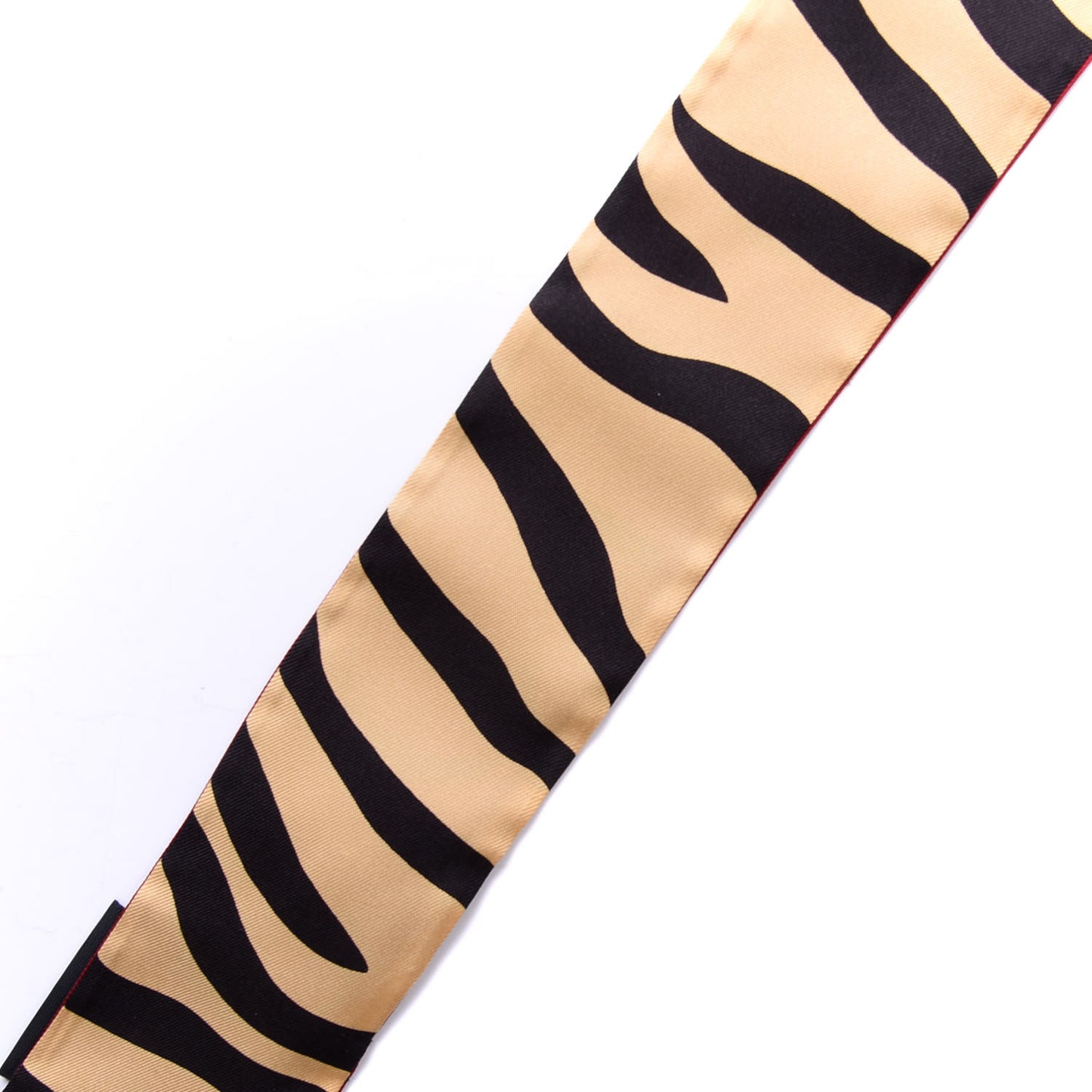 Silk Twill Tiger Print Logo Neck Bow Scarf Yellow Red
