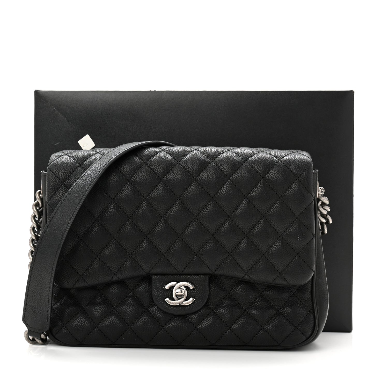Caviar Quilted Medium Rock In Rome Single Flap Black