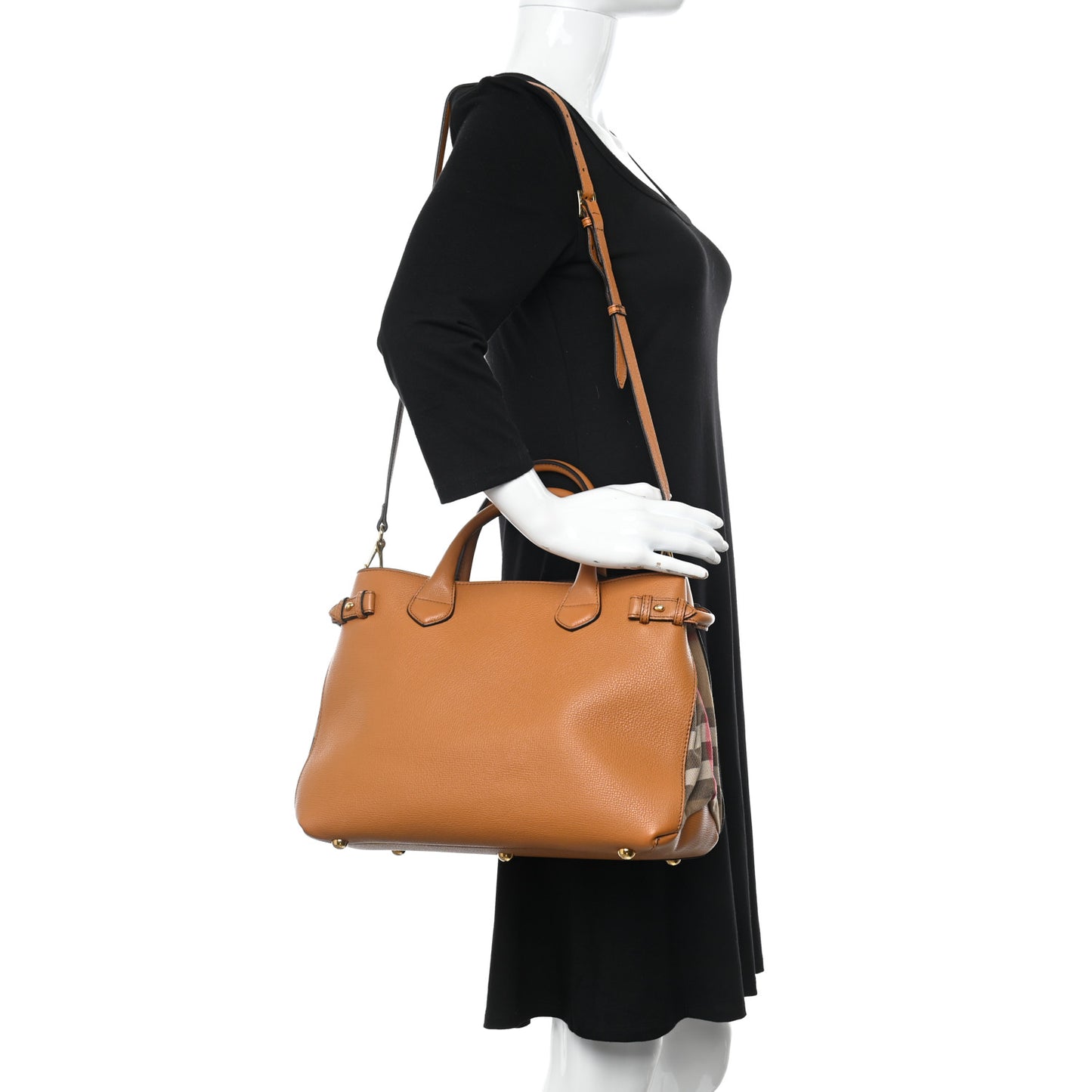 Grainy Calfskin House Check Medium Banner Tote Cognac