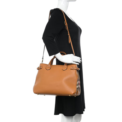 Burberry Grainy Calfskin House Check Medium Banner Tote Cognac 2 of 13