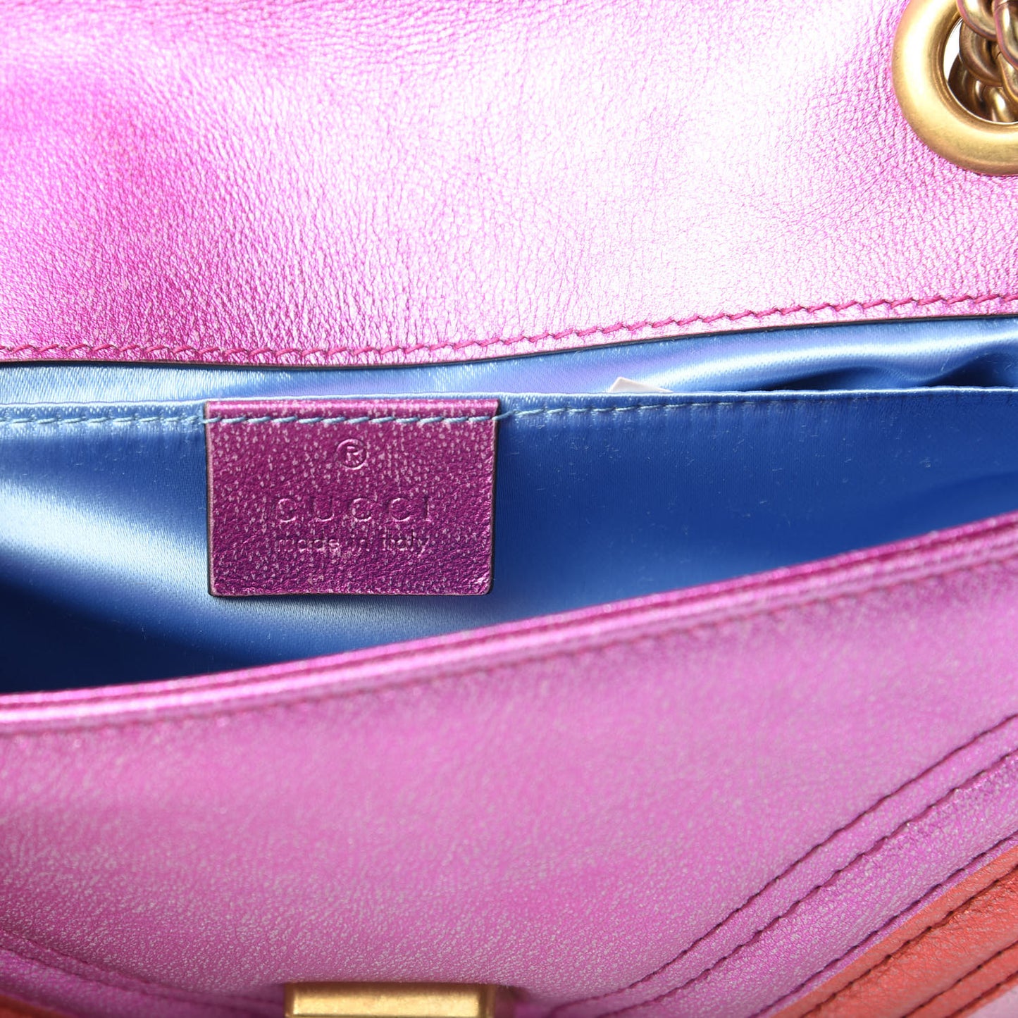 Metallic Calfskin Matelasse Mini GG Marmont Shoulder Bag Fuchsia
