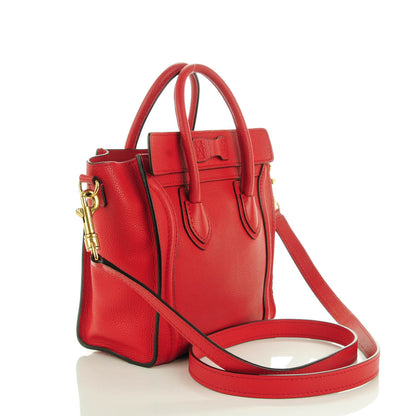 Celine Drummed Calfskin Nano Luggage Coquelicot 3 of 8