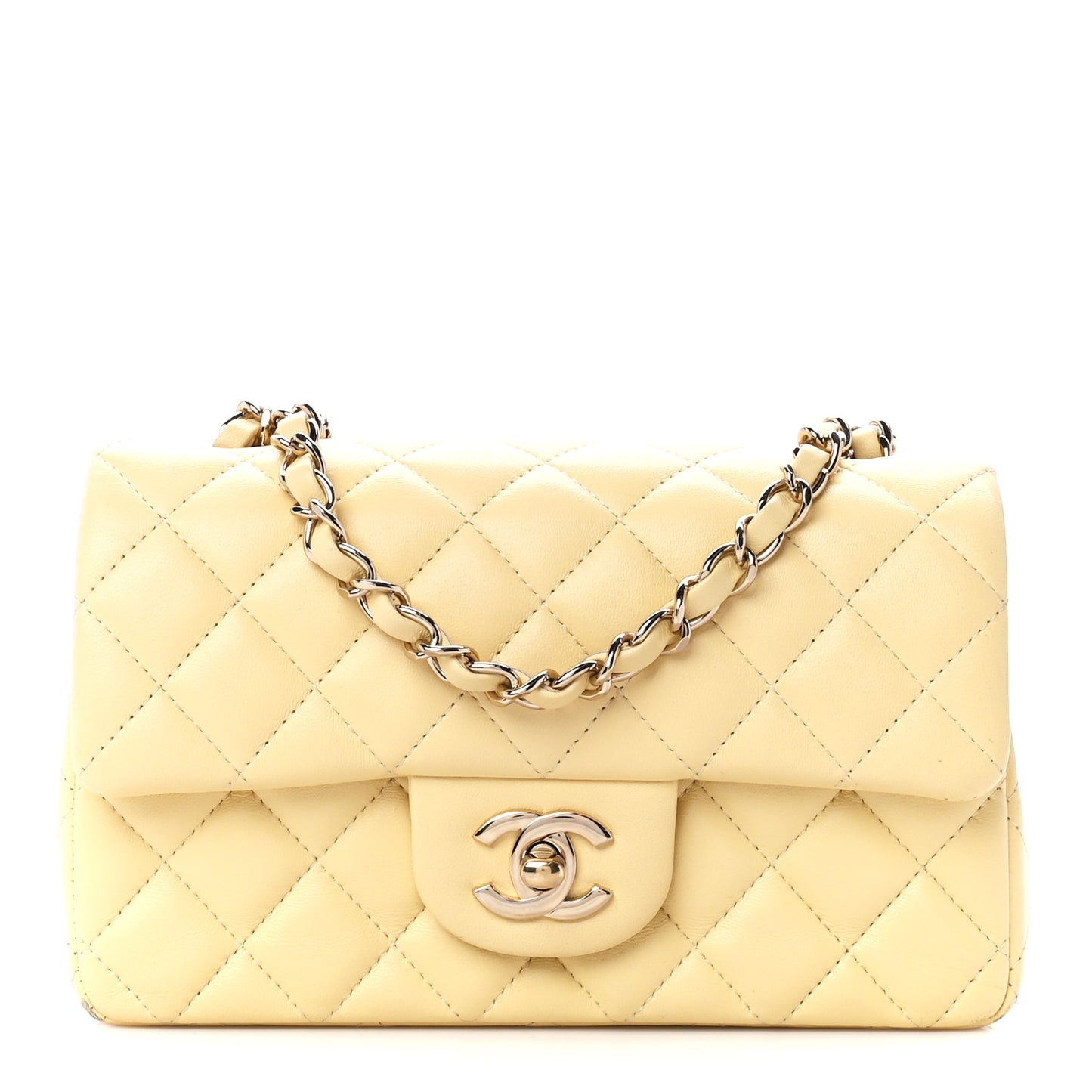 Lambskin Quilted Mini Rectangular Flap Light Yellow