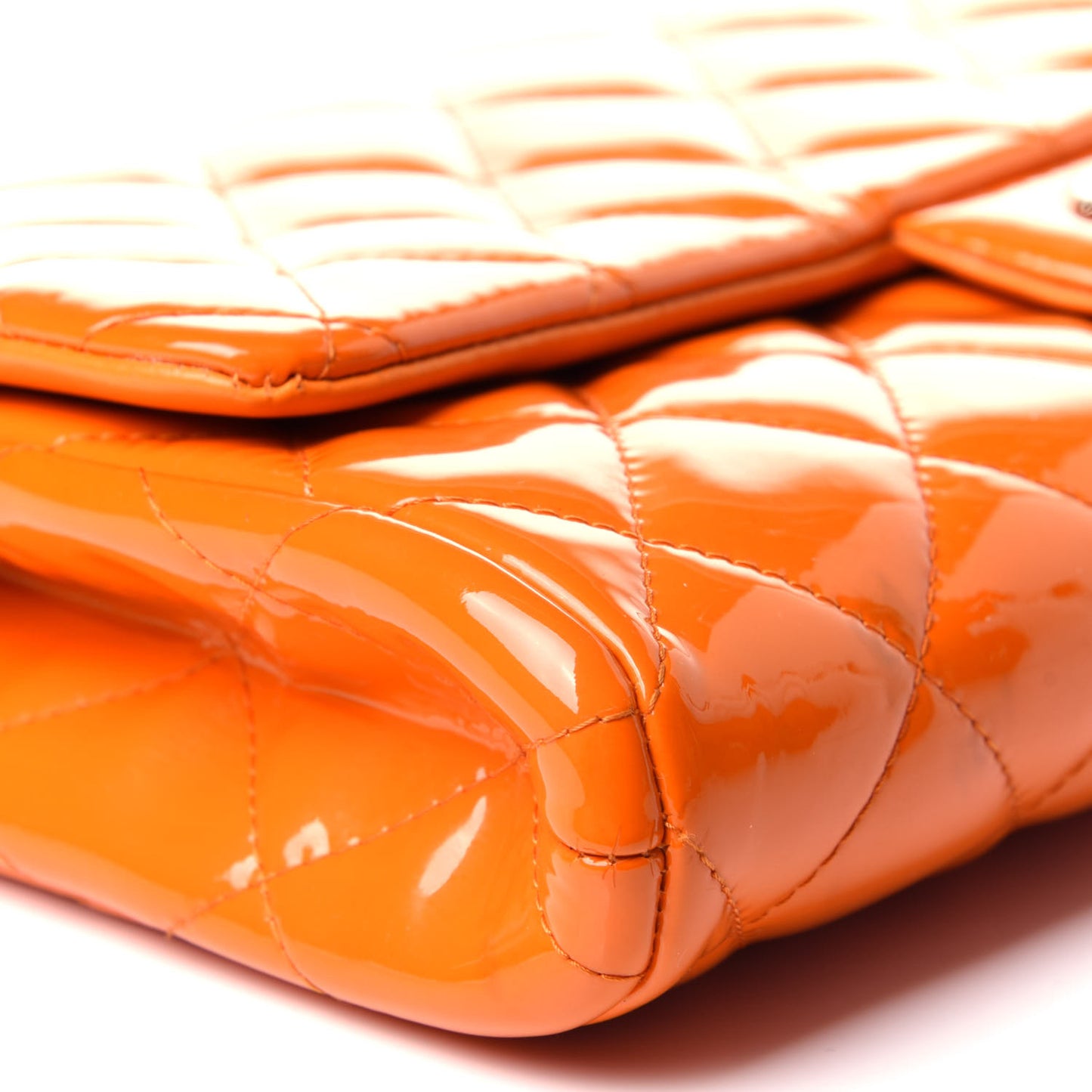 Patent Quilted Clutch with Chain Flap Orange