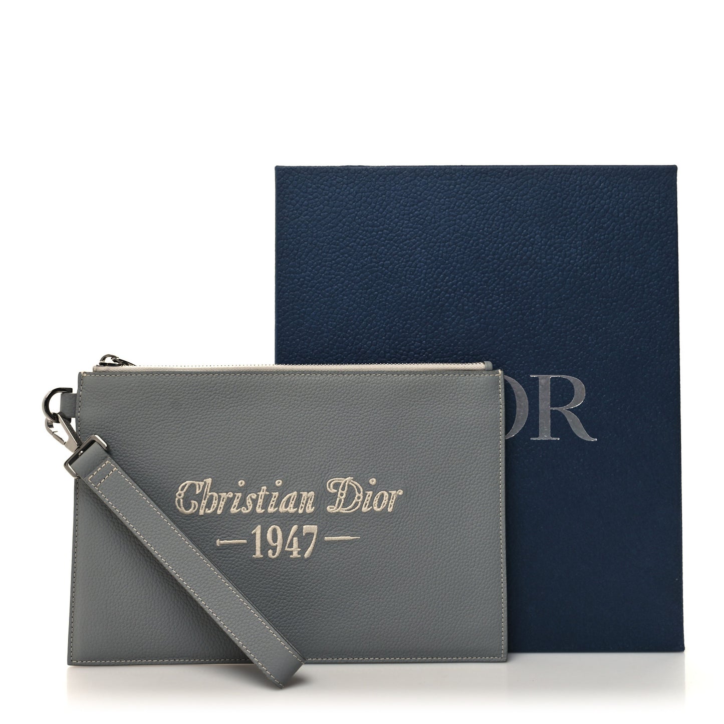 Grained Calfskin 1947 Signature A5 Pouch Grey White
