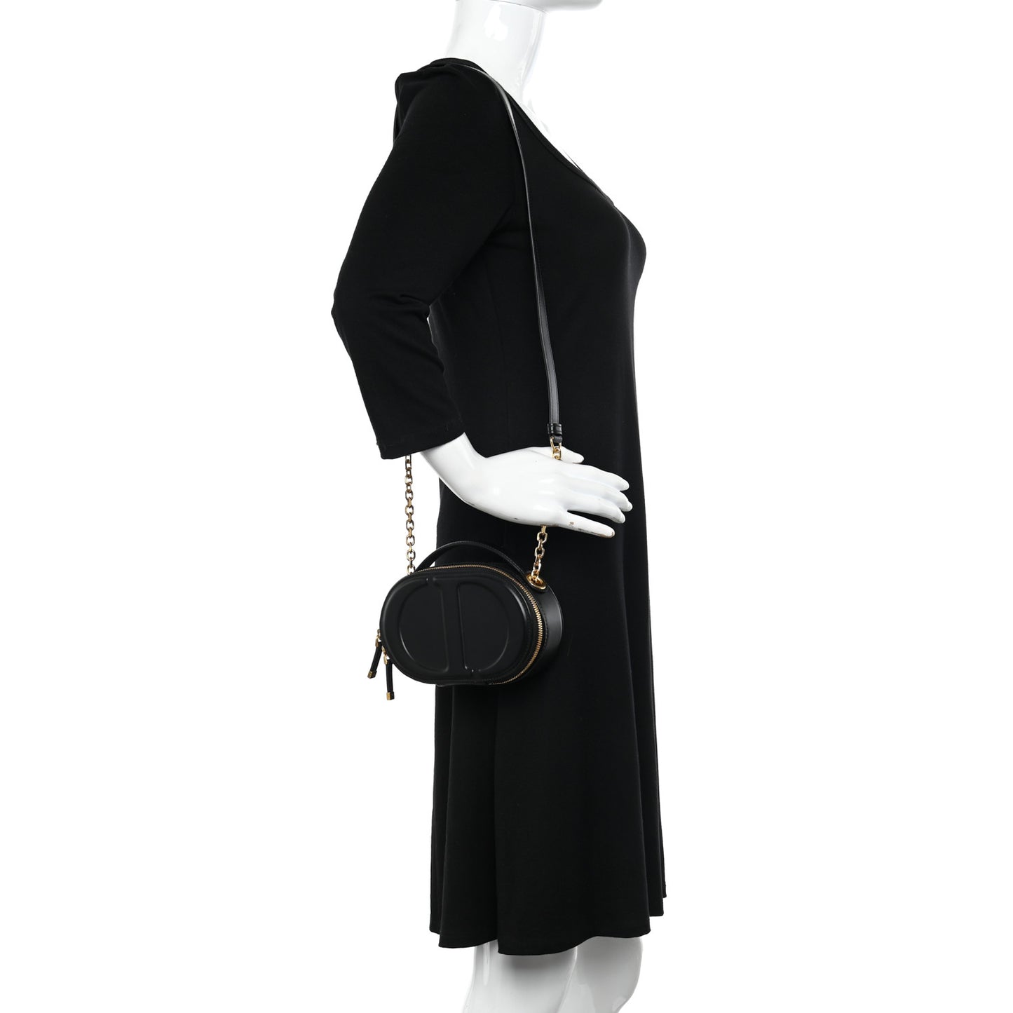 Calfskin CD Signature Oval Crossbody Camera Bag Black