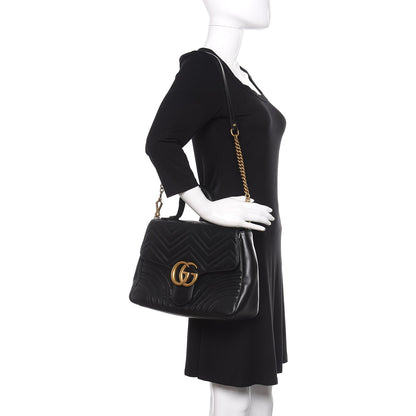 Gucci Calfskin Matelasse Medium GG Marmont Top Handle Shoulder Bag Black 2 of 14