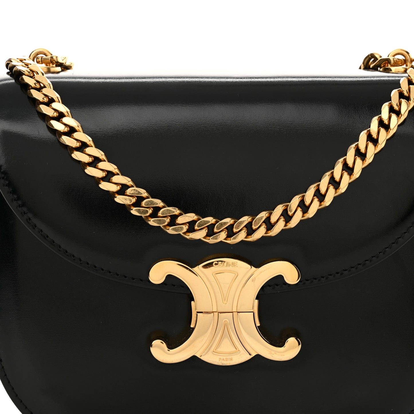 Shiny Calfskin Besace Clea Chain Triomphe Black