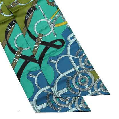 Hermes Silk Eperon D'Or Remix Maxi Twilly Vert Bleu Gris 2 of 4