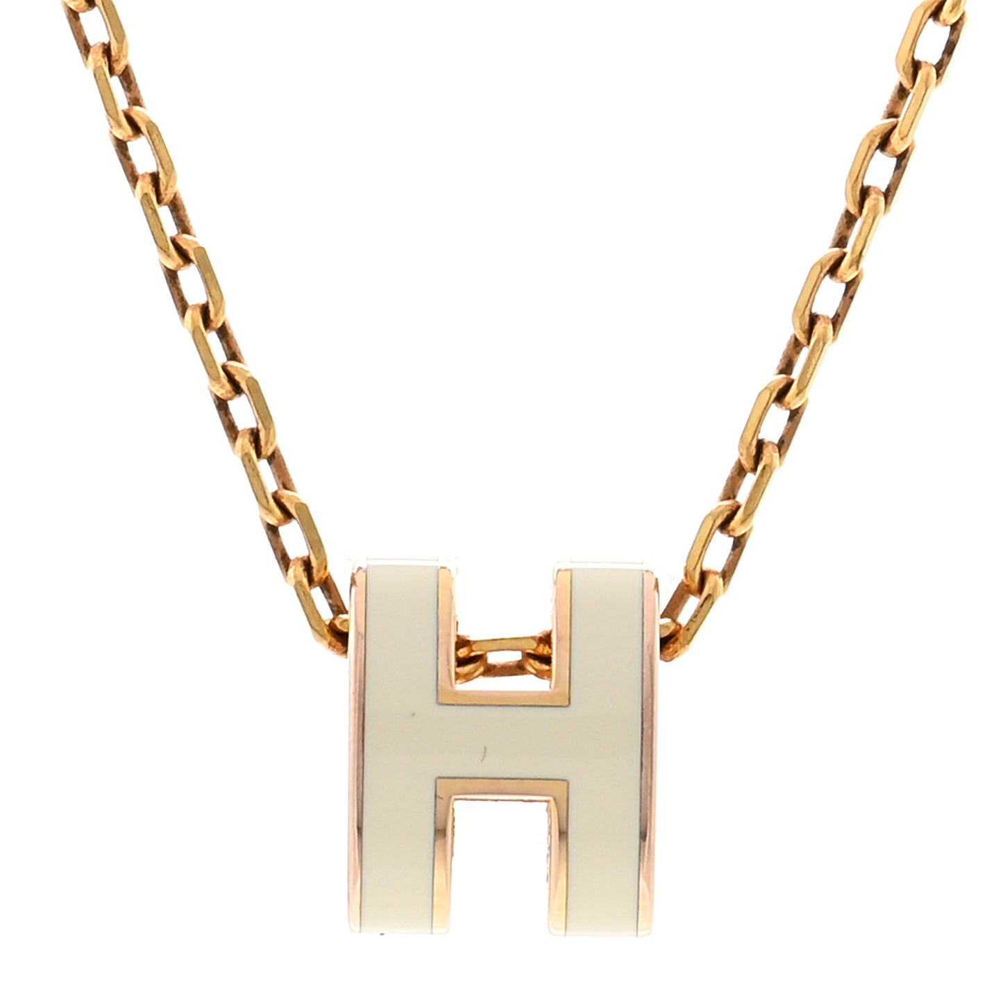 Lacquered Gold Mini Pop H Pendant Necklace White
