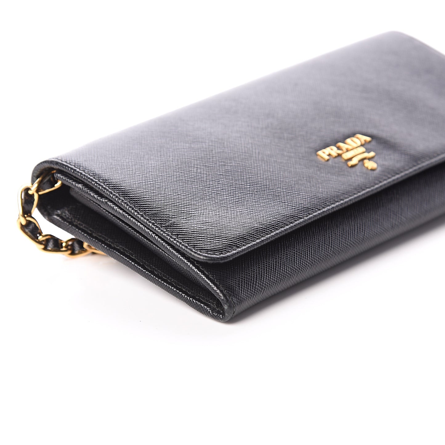 Saffiano Metal Oro Chain Wallet Black