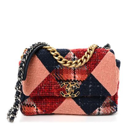 Chanel Tweed Quilted Medium Chanel 19 Flap Red Navy Multicolor 1 of 10