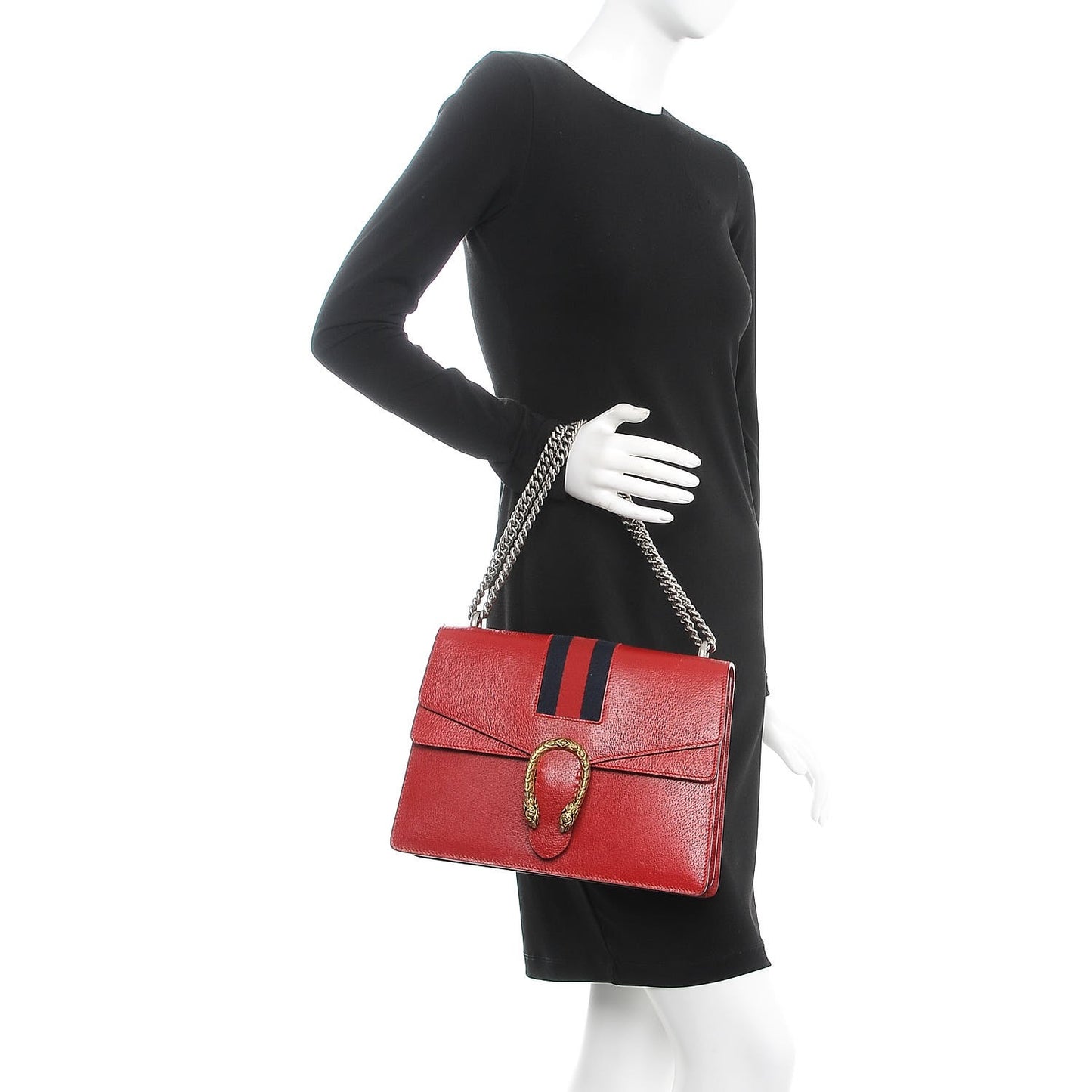 Textured Calfskin Web Medium Dionysus Shoulder Bag Hibiscus Red