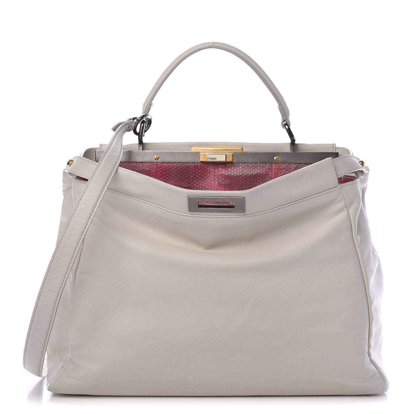 Goatskin Watersnake Large Peekaboo Iconic Satchel White
