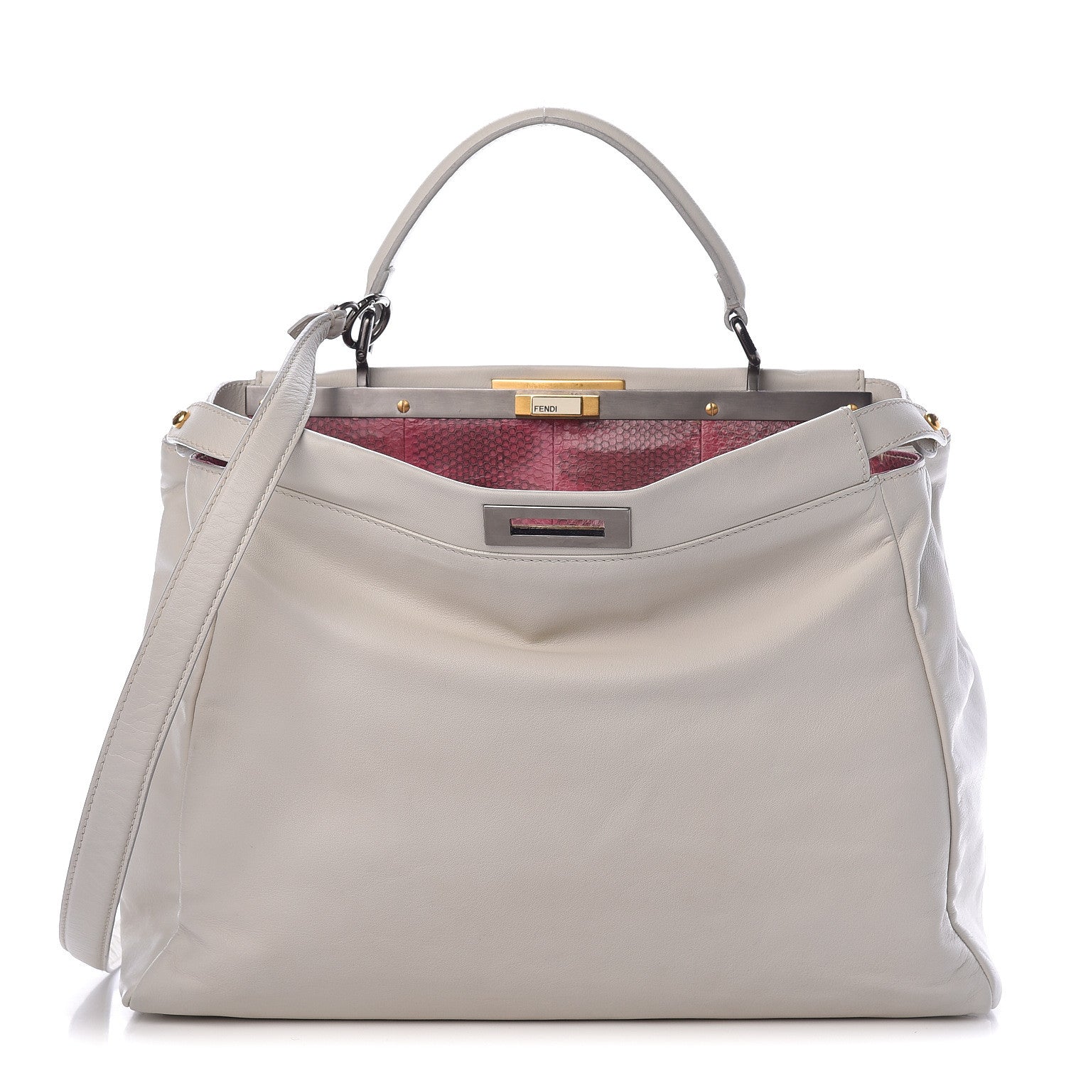 Fendi Goatskin Watersnake Large Peekaboo Iconic Satchel White 1 of 26