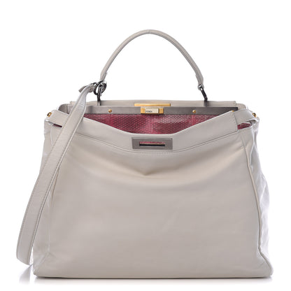 Fendi Goatskin Watersnake Large Peekaboo Iconic Satchel White 1 of 26