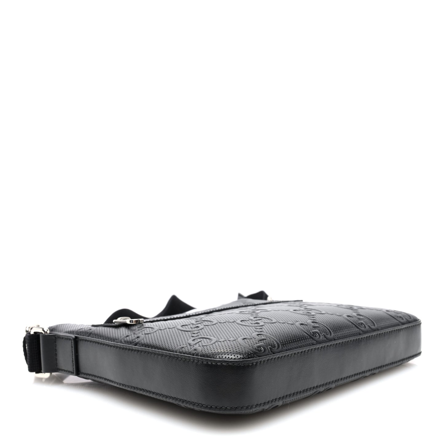 Calfskin GG Tennis Embossed Small Flat Messenger Bag Black
