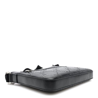Gucci Calfskin GG Tennis Embossed Small Flat Messenger Bag Black 4 of 9