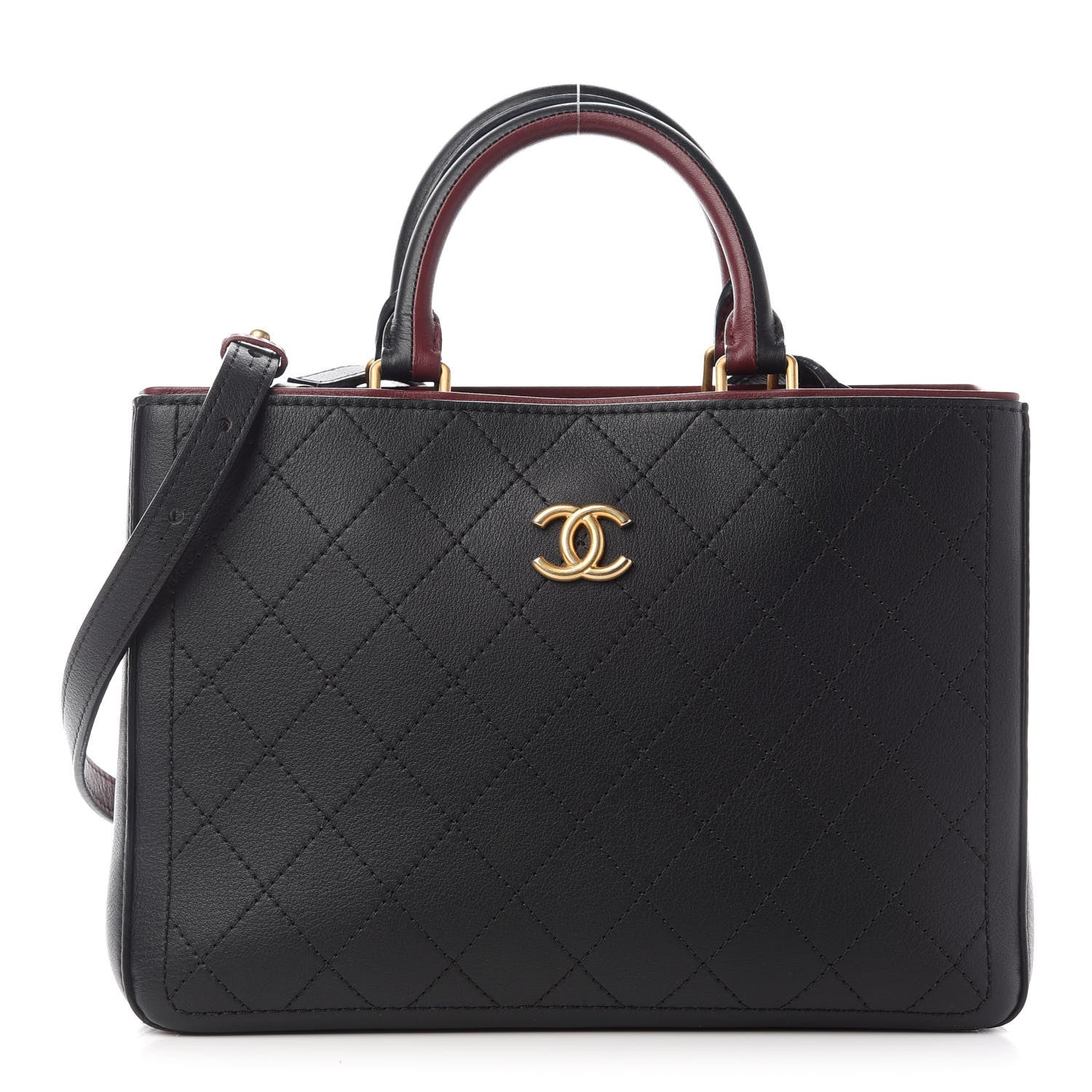 Chanel Bullskin Stitched Bi-Color Medium Shopping Tote Black 1 of 8