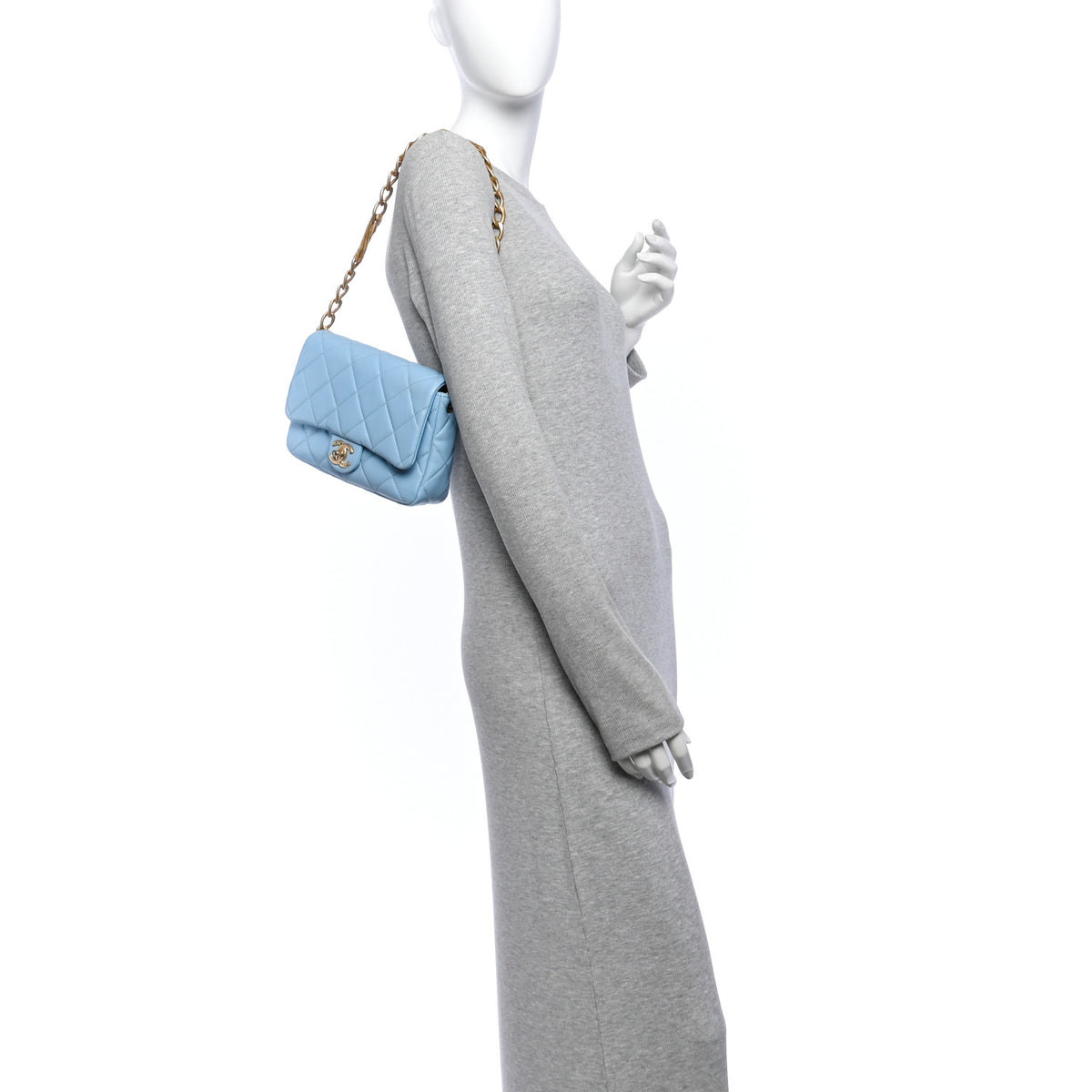 Chanel Lambskin Quilted CC Chain Flap Light Blue 2 of 10