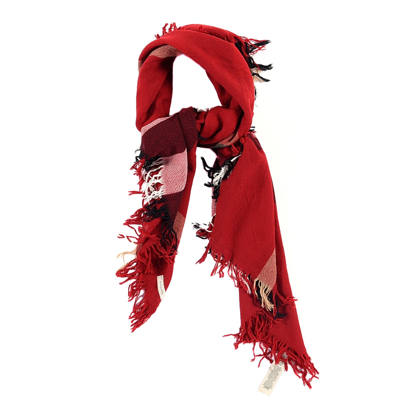 Merino Wool Check Square Scarf Red