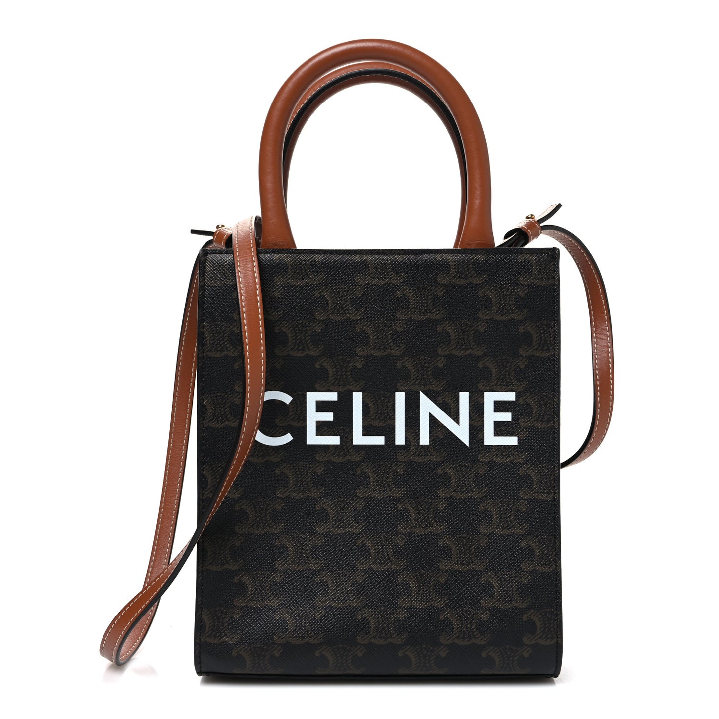 Triomphe Canvas Calfskin Mini Vertical Cabas Tan