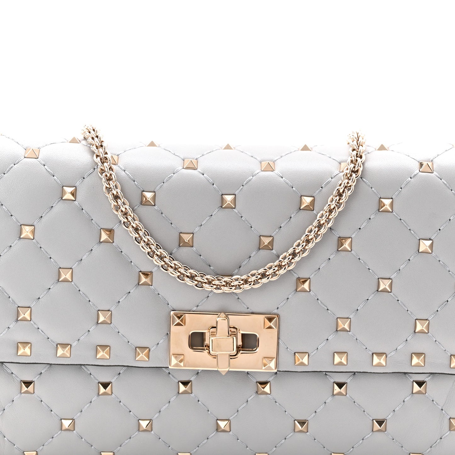 Lambskin Rockstud Spike Wallet on Chain Grey